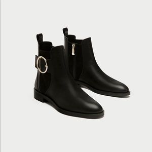 ZARA Black Flat Ankle Boots